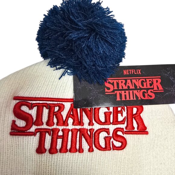 Pom Beanie Knit Hat Stranger Things Embroidered Unisex One Size Brand New - Picture 6 of 11